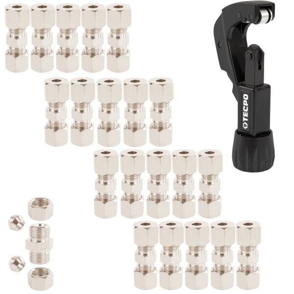 20x Verbinder für 4.75 mm 3/16  Bremsleitung ohne Bördeln + Rohrschneider