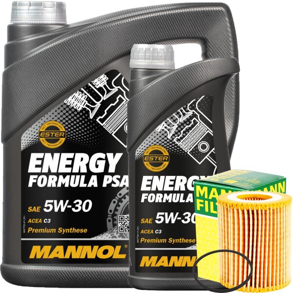 MANN-FILTER Ölfilter + MANNOL Energy Formula PSA 5W-30, 5 Liter