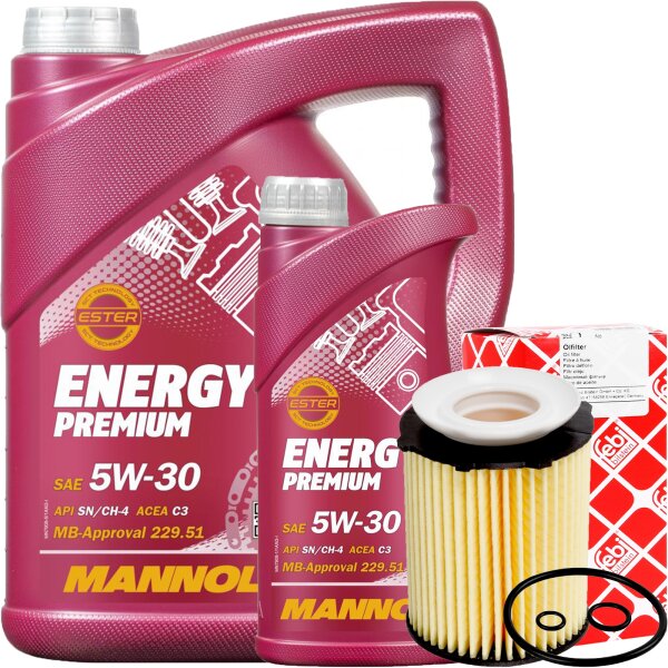 FEBI BILSTEIN Ölfilter + MANNOL Energy Premium 5W-30, 6 Liter