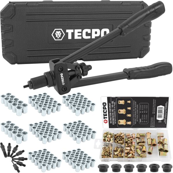 TECPO Nietmutternzangen-Satz 240-tlg. M3-M4-M5-M6-M8-M10 + Nietmuttern Sortiment M3-M12, 190-teilig