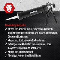 TECPO KKD 801 Karosserie Klebe- und Dichtmasse, 370g + Skelett-Kartuschenpresse
