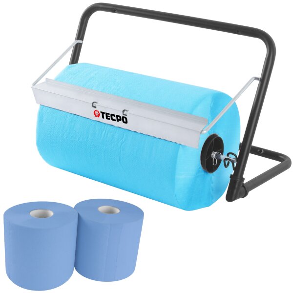 TECPO Putztuchrollen Abroller Wandhalter bis 40cm + 2 Putzpapier 21 cm Breit, 2-lagig
