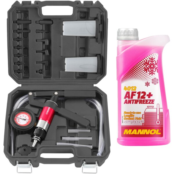 TECPO Vakuumpumpe Druckpumpen-Set + Kühlerfrostschutz AF12+, 1 Liter