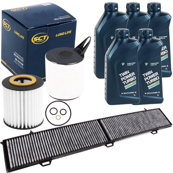 SCT Inspektionspaket + OE BMW 0w30 Öl, 5L