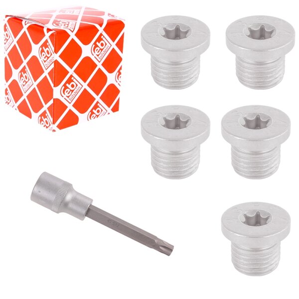 5x FEBI Ölablassschraube + T45 Nuss
