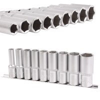 BGS Steckschlüssel-Einsätze, tief, 10-24 mm, 12,5 (1/2), 9-tlg. + TECPO Umschaltknarre 1/2 Zoll 72 Zähne feinverzahnt, 512 nM