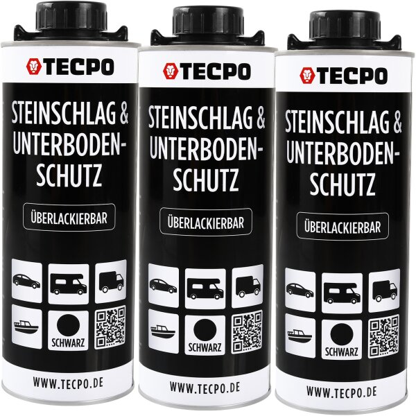 3x TECPO Unterbodenschutz Überlackierbar Schwarz, 1000 ml