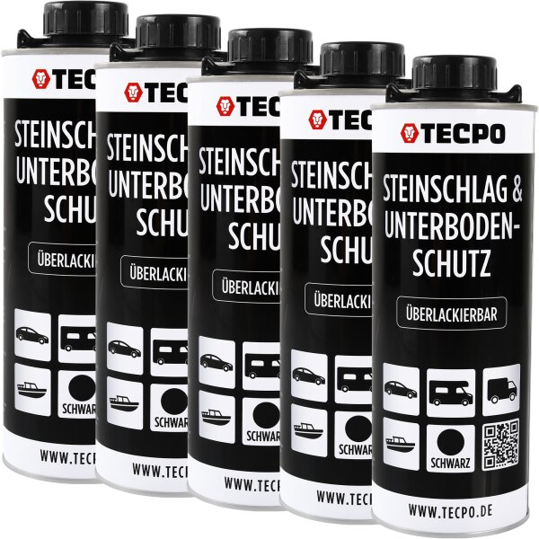 5x TECPO Unterbodenschutz Überlackierbar Schwarz, 1000 ml