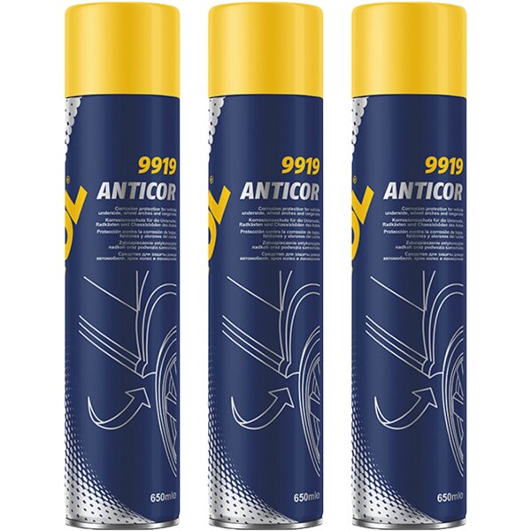 3x MANNOL Unterbodenschutz schwarz Spraydose, 650 ml