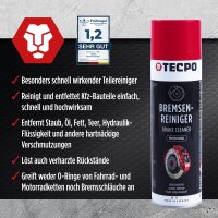 TECPO Bremsenreiniger 500 ml + Putztuchrolle 300 Blatt, 2-lagig