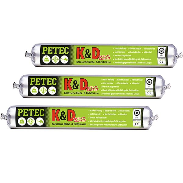 3x PETEC K&D Karosserie Klebe-& Dichtmasse Weiß, Schlauchbeutel, 600 ml