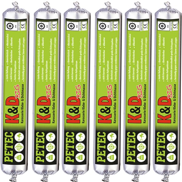6x PETEC K&D Karosserie Klebe-& Dichtmasse Weiß, Schlauchbeutel, 600 ml