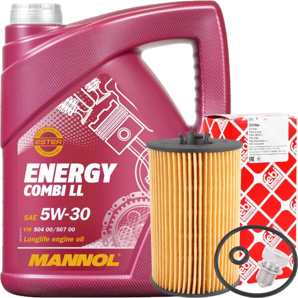 FEBI BILSTEIN Ölfilter + Schraube + MANNOL Energy Combi LL 5W-30, 5 Liter