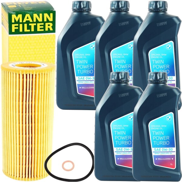 MANN-FILTER Ölfilter + Original BMW 0W-30 Twin Power Turbo Longlife-04, 5 Liter