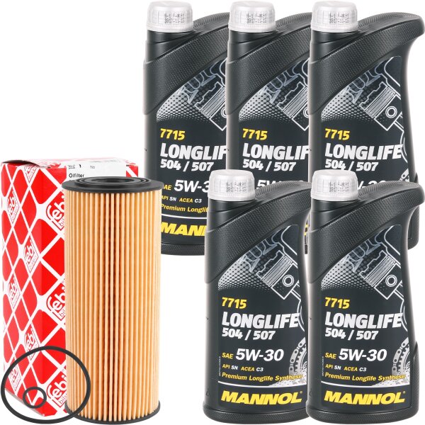 FEBI BILSTEIN Ölfilter + MANNOL Longlife 504 / 507 5W-30, 5x1L