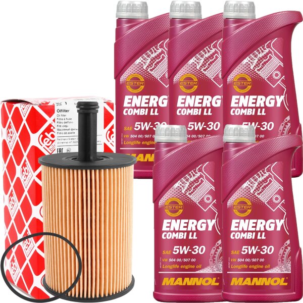 FEBI BILSTEIN Ölfilter + MANNOL Combi LL 5W30, 5x1 Liter
