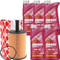 FEBI BILSTEIN Ölfilter + MANNOL Combi LL 5W30, 5x1...