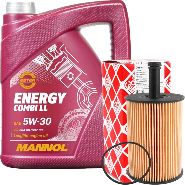 FEBI BILSTEIN Ölfilter + MANNOL Combi LL 5W30, 1x5 Liter