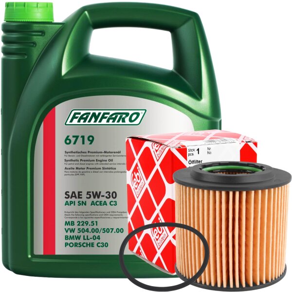 FEBI BILSTEIN Ölfilter + FANFARO 6719 5W-30, 1x5 Liter