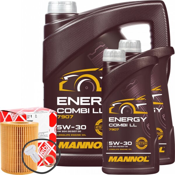 FEBI BILSTEIN Ölfilter + Schraube + MANNOL Combi LL 5W-30, 7L