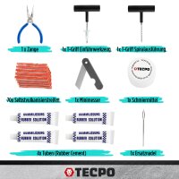 TECPO Reifenreparatur Set, 78-teilig + Mechaniker-Handschuhe, Größe L, 12 Paar