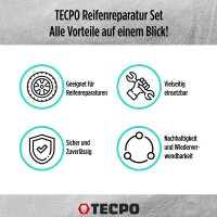 TECPO Reifenreparatur Set, 78-teilig + Mechaniker-Handschuhe, Größe L, 12 Paar