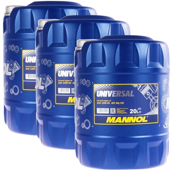 3x MANNOL Universal 15W-40 API SG/CD Motoröl, 20L