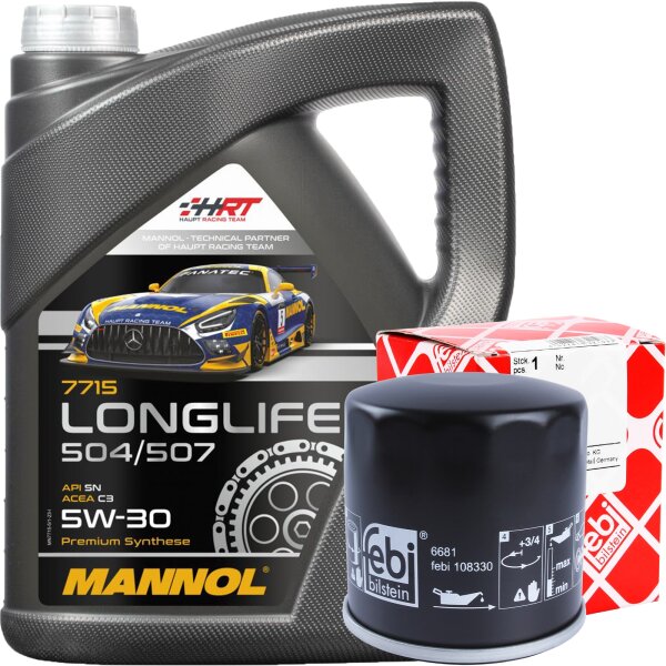 FEBI BILSTEIN Ölfilter + MANNOL Longlife 504.00 / 507.00 5W-30, 5 Liter