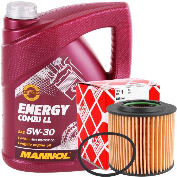 FEBI BILSTEIN Ölfilter + MANNOL Combi LL 5W-30, 5x1 Liter