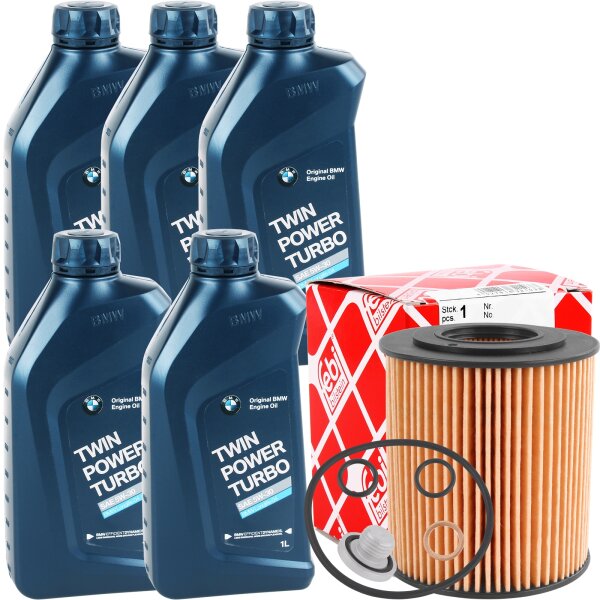 FEBI Ölfilter + Schraube + Original BMW 5W-30 Twin Power Turbo Longlife-04, 5x1 Liter