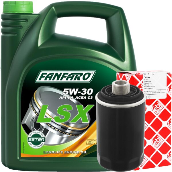 FEBI BILSTEIN Ölfilter + FANFARO 5W-30 LSX Longlife III, 5 Liter