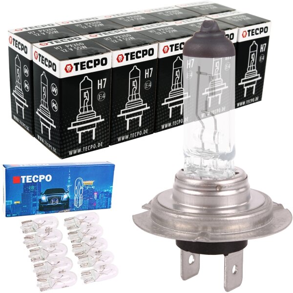 10x TECPO H7 Glühbirne 12V 55W - PX26d mit 10er Standlicht