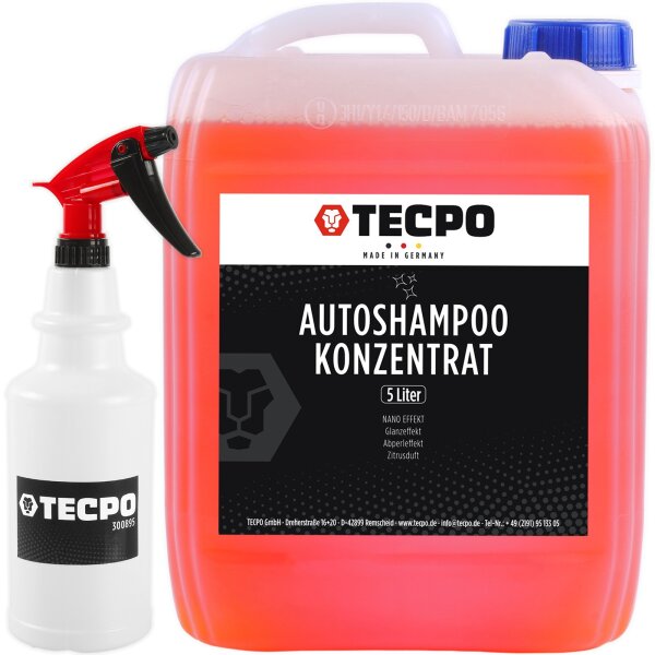 TECPO Autoshampoo Konzentrat 5L + Sprühflasche aus PE 750 ml