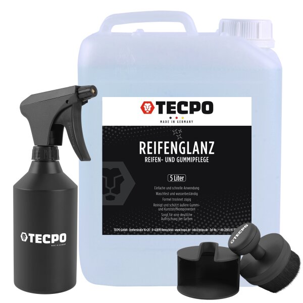 TECPO Reifenglanz und Gummipflege Reifen Pflege 5L + HDPE Handsprüher + Bürste Pinsel