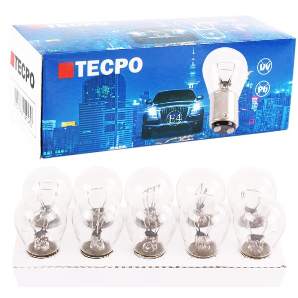 TECPO Glühbirnen-Set P21/4 12V 21/4W BAZ15D, 50 Stück