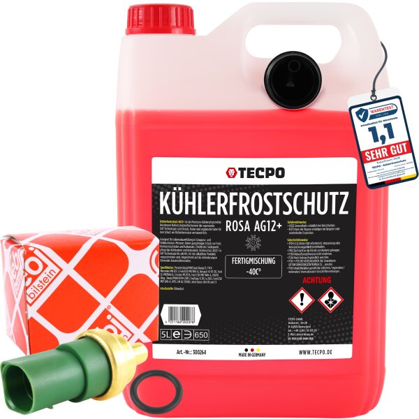 FEBI Sensor, Kühlmitteltemperatur + TECPO Kühlerfrostschutz Rosa/Pink, 5 Liter