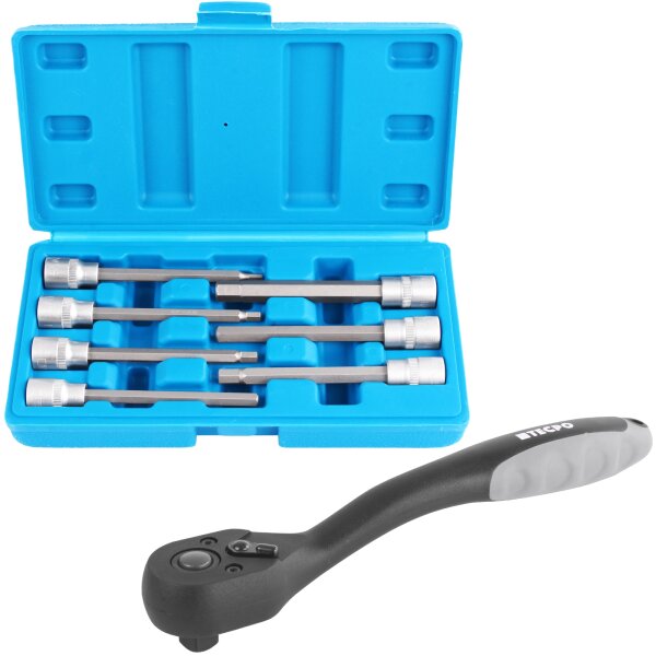 Steckschlüssel Satz 7-tlg. Innensechskant 3/8", SW 1/8-3/8 zöllig + Umschaltknarre 3/8"