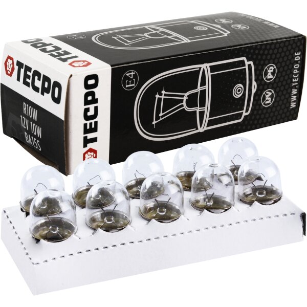 TECPO Glühbirnen R10W 12V 10W BA15S, 10 Stück