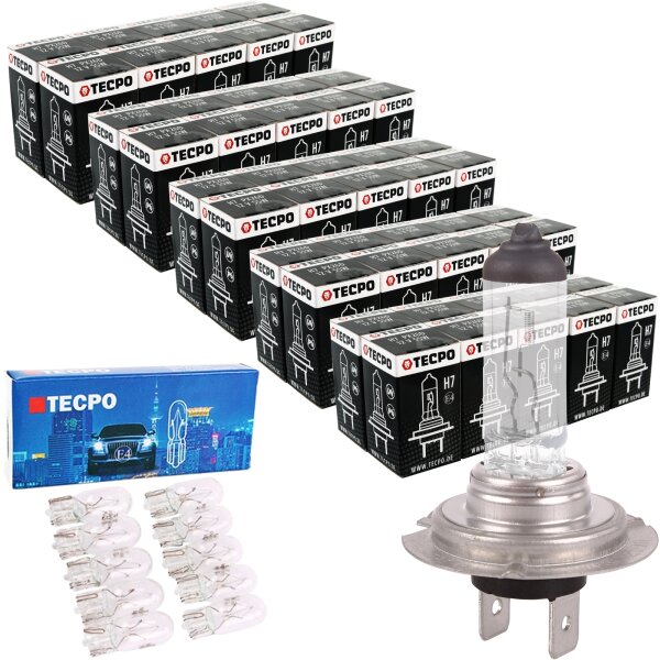 50x TECPO H7 Halogen Glühbirne 12V 55W - PX26d + 10x Glassockel