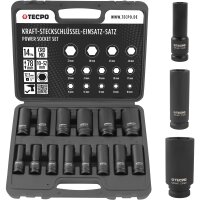 TECPO Kraft Steckschlüssel Satz 1/2" SW 10-32 mm + KRAFTMANN Umschaltknarre | feinverzahnt | 12,5 mm (1/2")