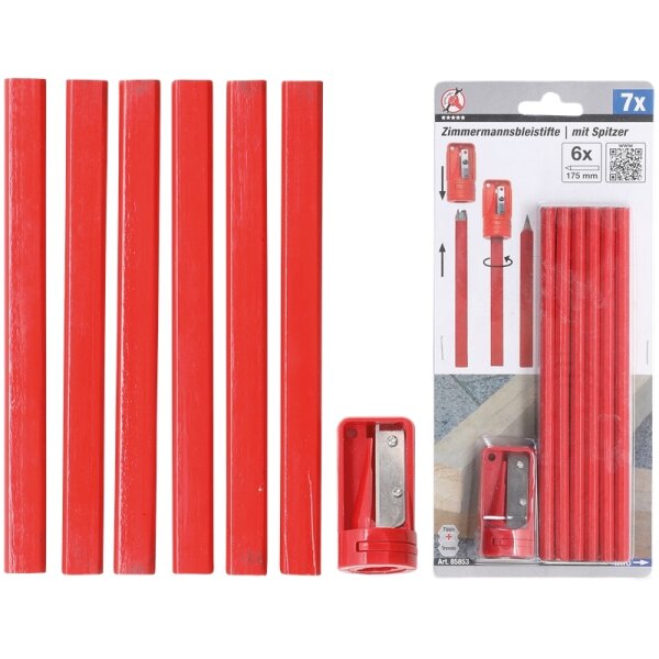 BGS DIY Zimmermannsbleistifte | 175 mm | mit Spitzer | 7-tlg.